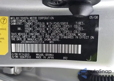 2008 Toyota Highlander Hybrid Limited from USA, damaged, VIN JTEEW44A982021214